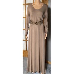 Kabayare Rayon Maxi Dress Womens Sz M Beige Casual Long Sleeves Modest Boho
